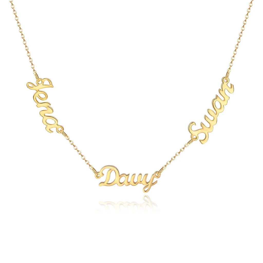 Custom name necklace stainless steel with titanium steel pendant engraved with two names gold finish