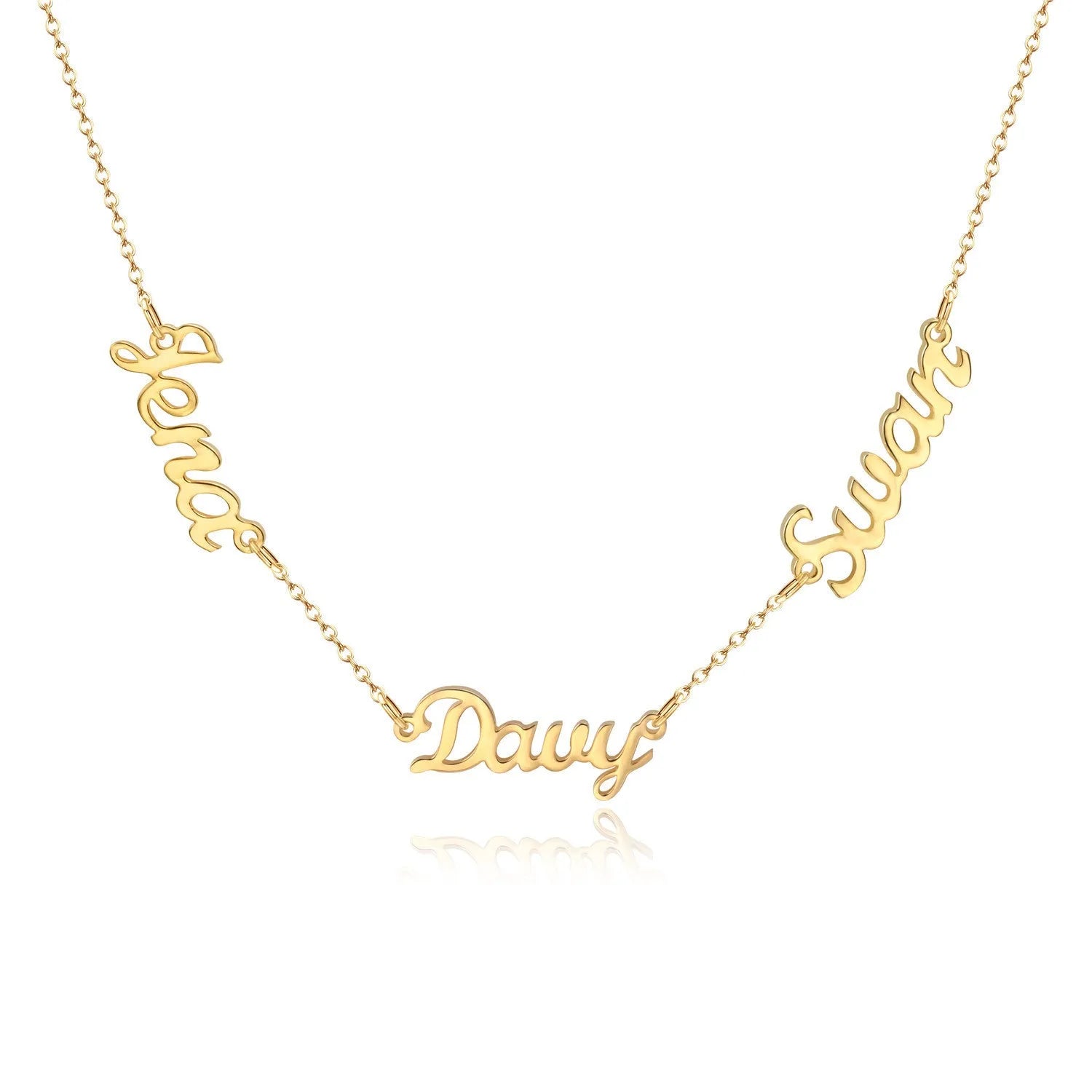 Custom name necklace stainless steel with titanium steel pendant engraved with two names gold finish
