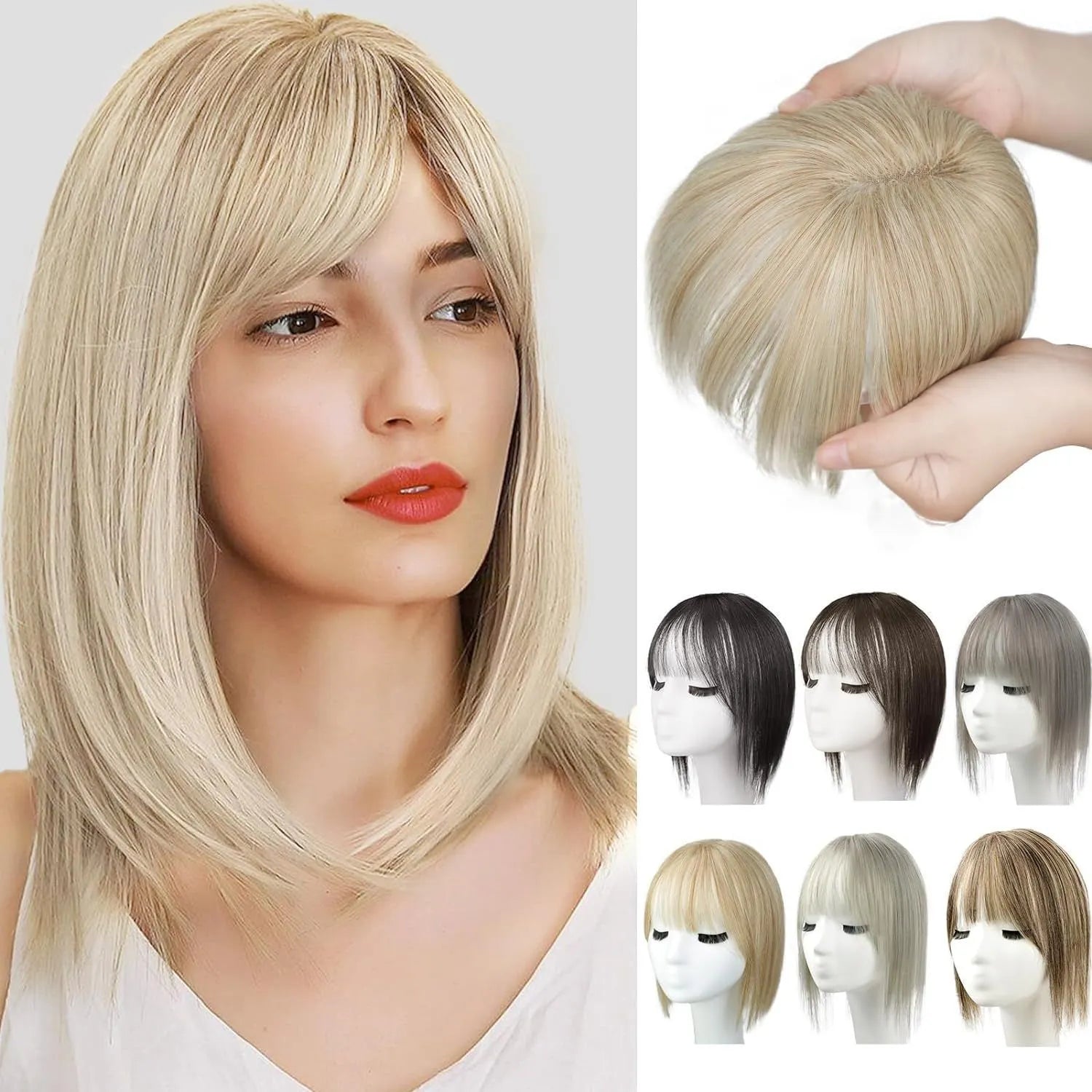 Women's hand-woven high temperature fibre wig natural lightweight breathable cover grey hair invisible cap