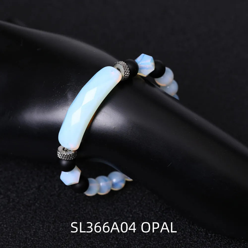 Black agate bracelet with diamond-shaped geometric cut and fan pattern detailing