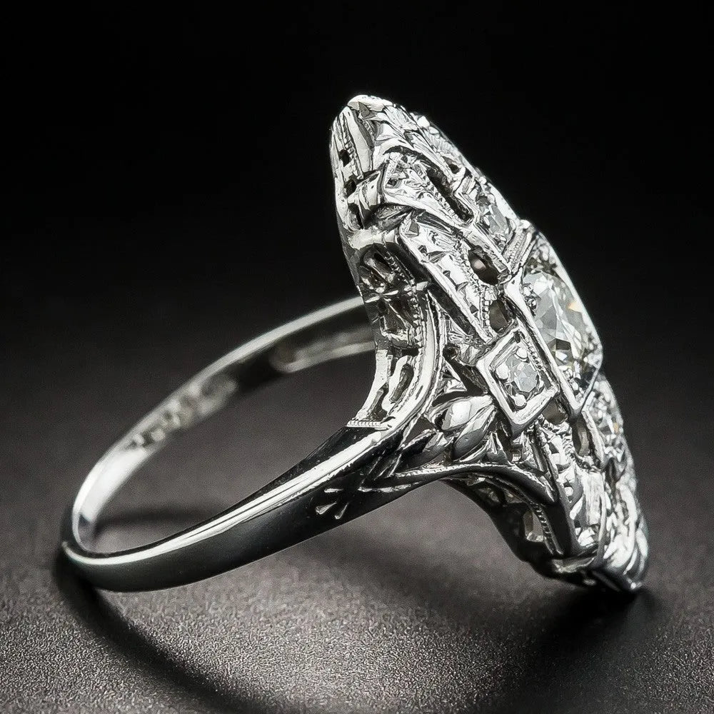 Hollow out geometric silver ring with diamond studs on copper base