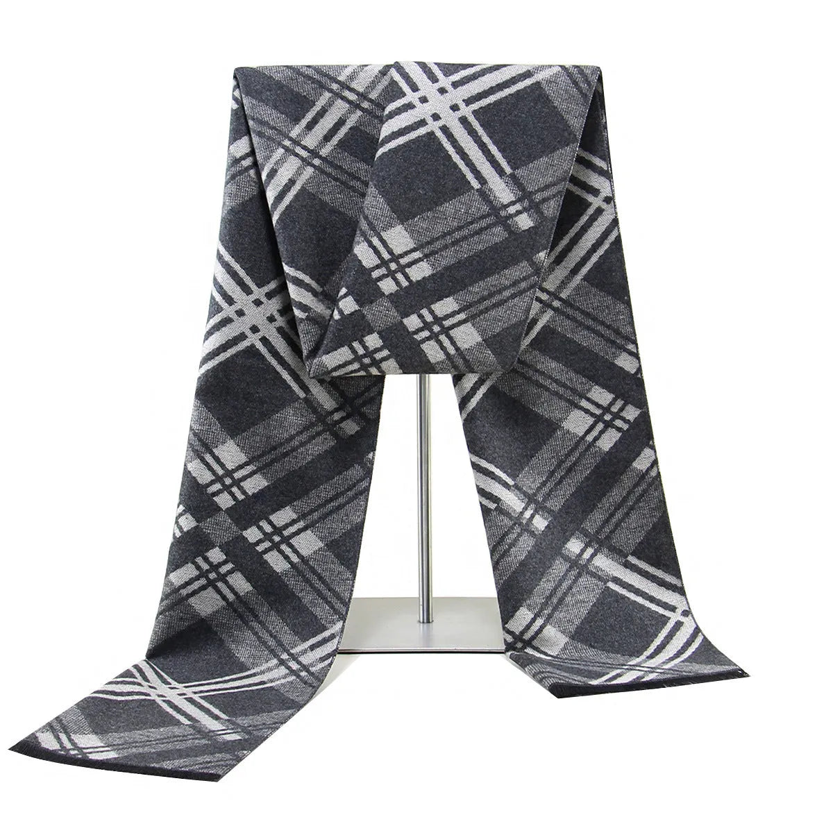 Men's plaid imitation cashmere scarf with tassels, over 175cm long, in a business style