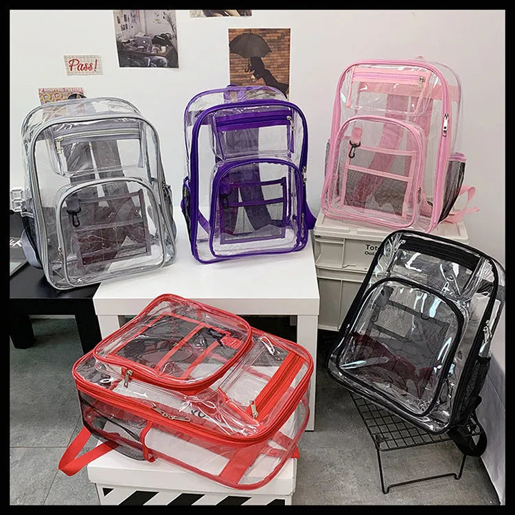 Transparent PVC waterproof backpack with voile inner bag in colour options