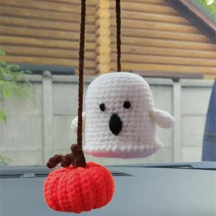Hand-woven polyester car hanging ornament in cartoon character design
