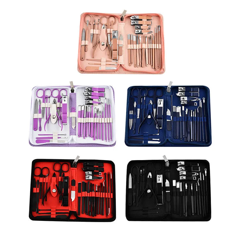 30-piece stainless steel nail clipper tool set in Rose Gold colour with pliers and assorted grooming tools