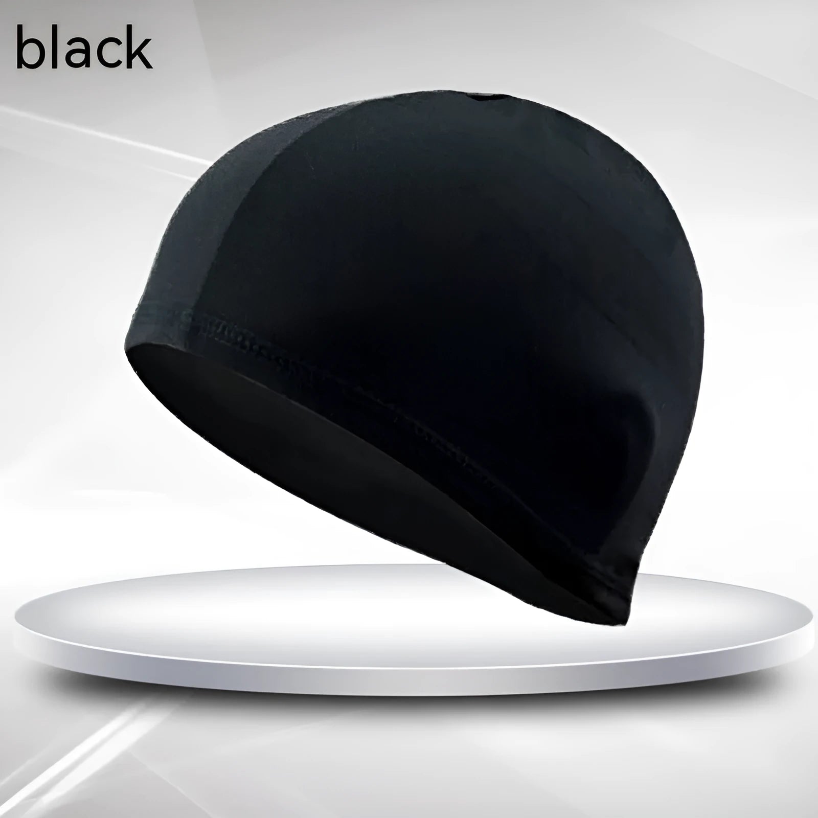 Black polyester cloth swim cap for adult unisex swimming and training