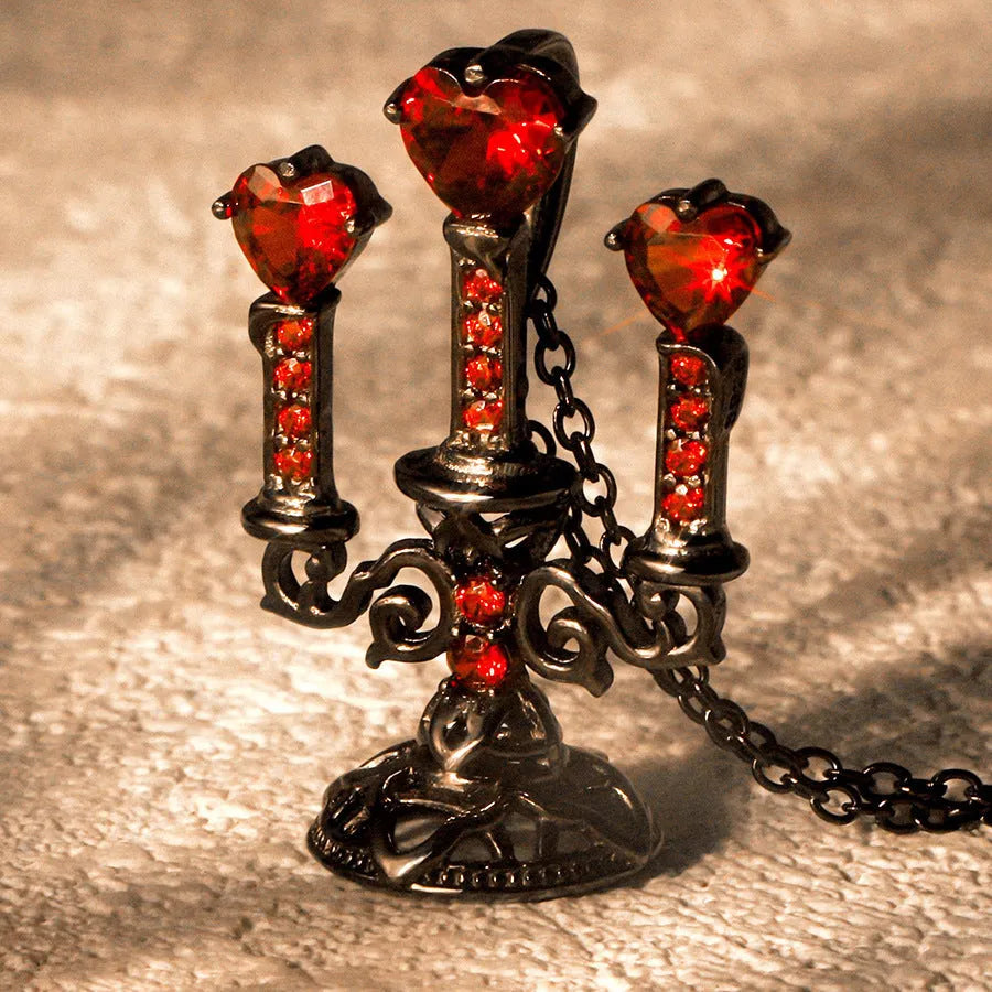 Women's retro hollow candlestick pendant necklace with gothic cross chain in zinc alloy.