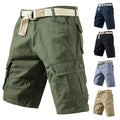 Summer cargo shorts with pockets in solid colour, loose fit cotton fabric, fifth-length style