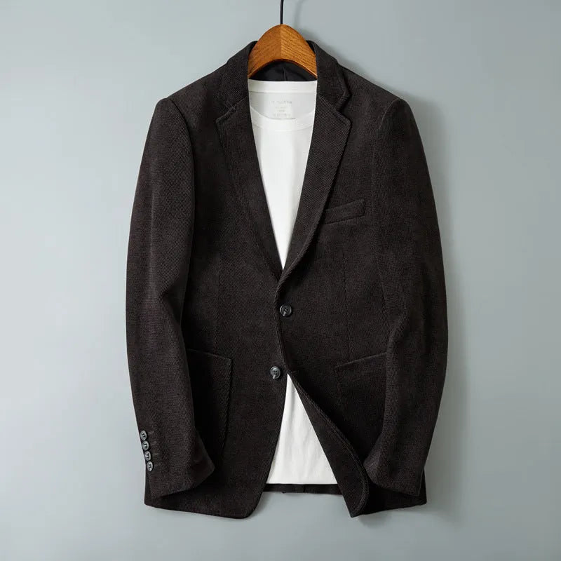 Slim-fit single-breasted polyester jacket in khaki, Korean style, long sleeves, straight hem