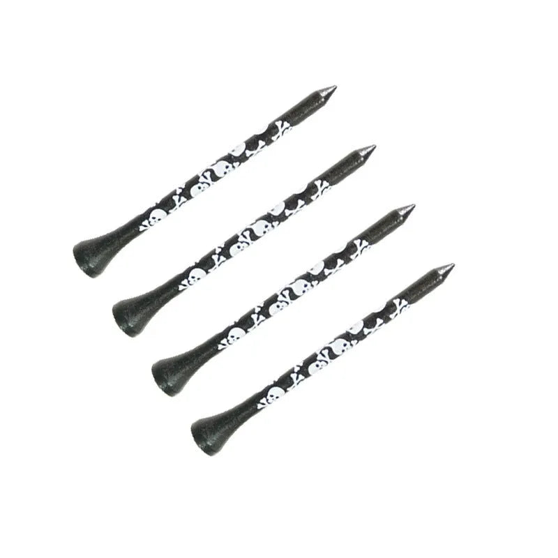 Bamboo golf spike dowel pins with black skull print in 70mm and 83mm lengths