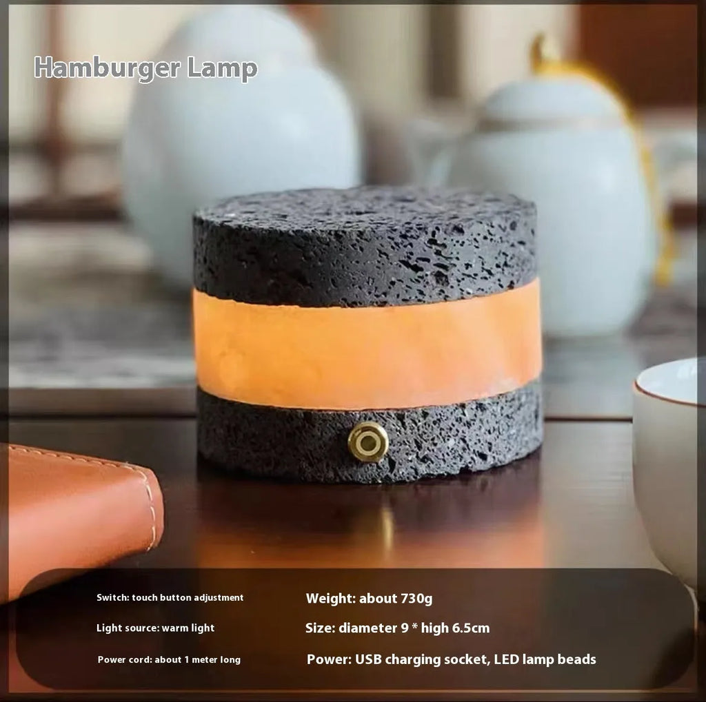 Orange volcanic rock USB night lamp with dimming touch control and essential oil tray