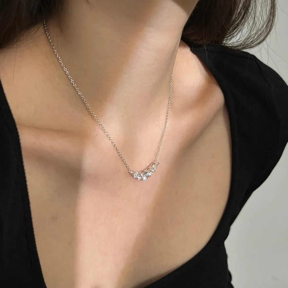 925 silver zircon inlaid women's necklace in platinum colour on white background