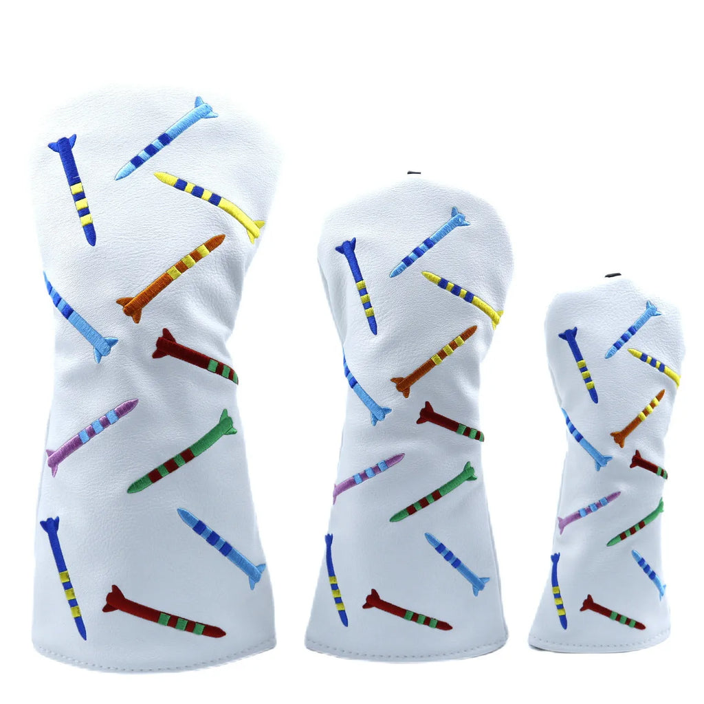 Set of black and white PU golf club wooden poles in three different sizes displayed together.