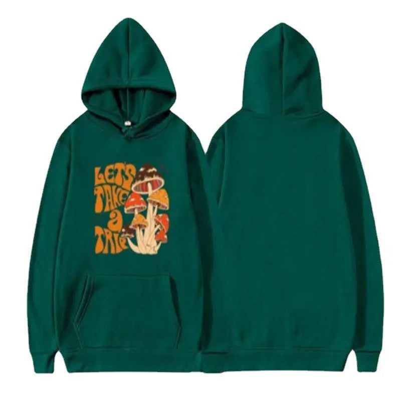 Men's hoodie pullover loose fit short sleeve autumn polyester fibre front view