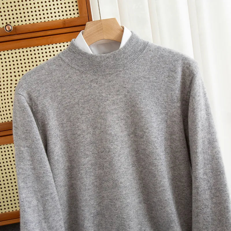 Men's half-collar loose fit wool sweater in winter business casual style
