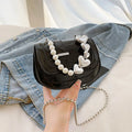 Women's laser pearl tote saddle crossbody bag in silver with street trend design