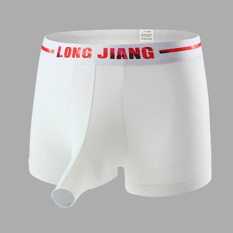 Men's ice silk boxer shorts in solid colours with mid waist design