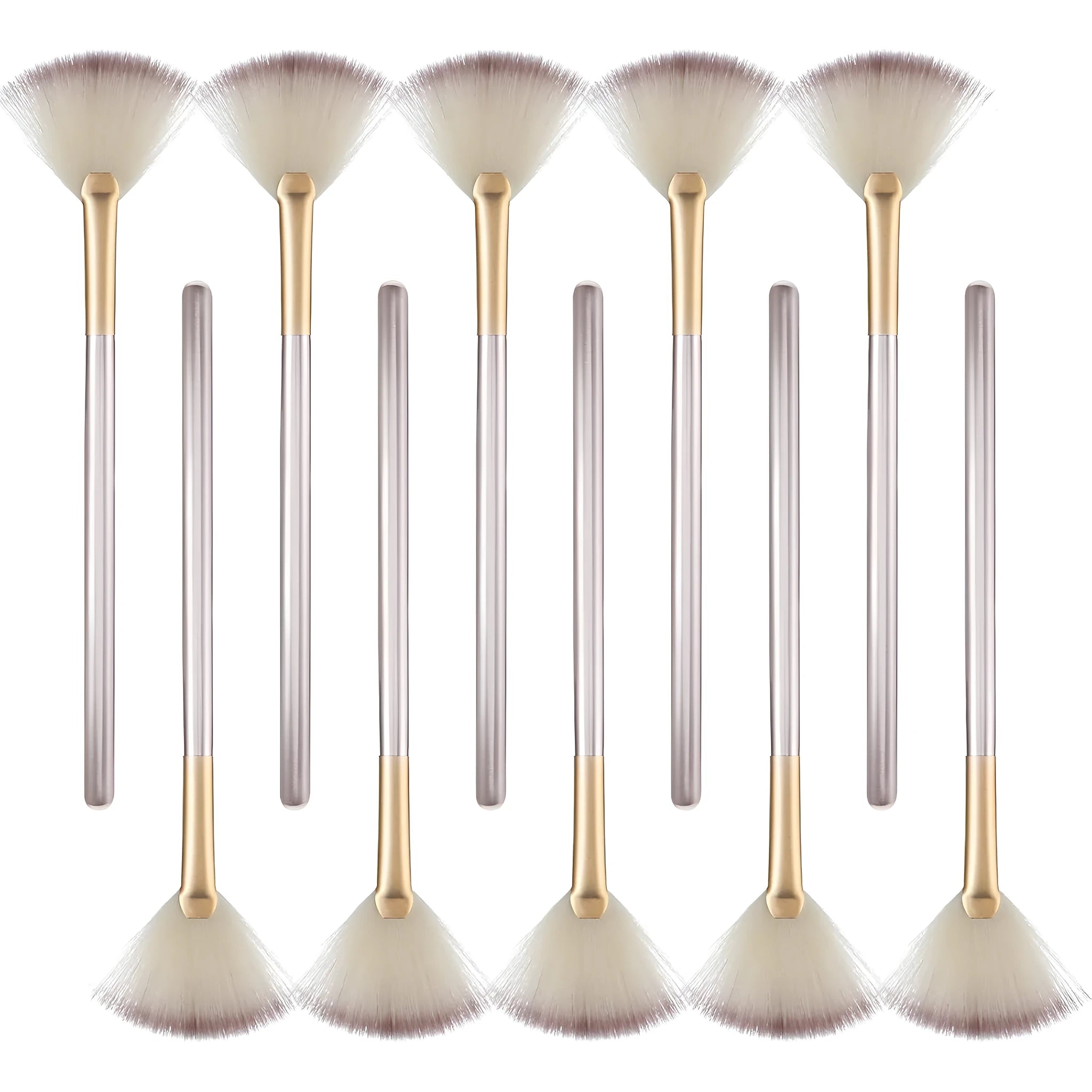 10 professional facial fan brushes with champagne finish acrylic handles and protective covers