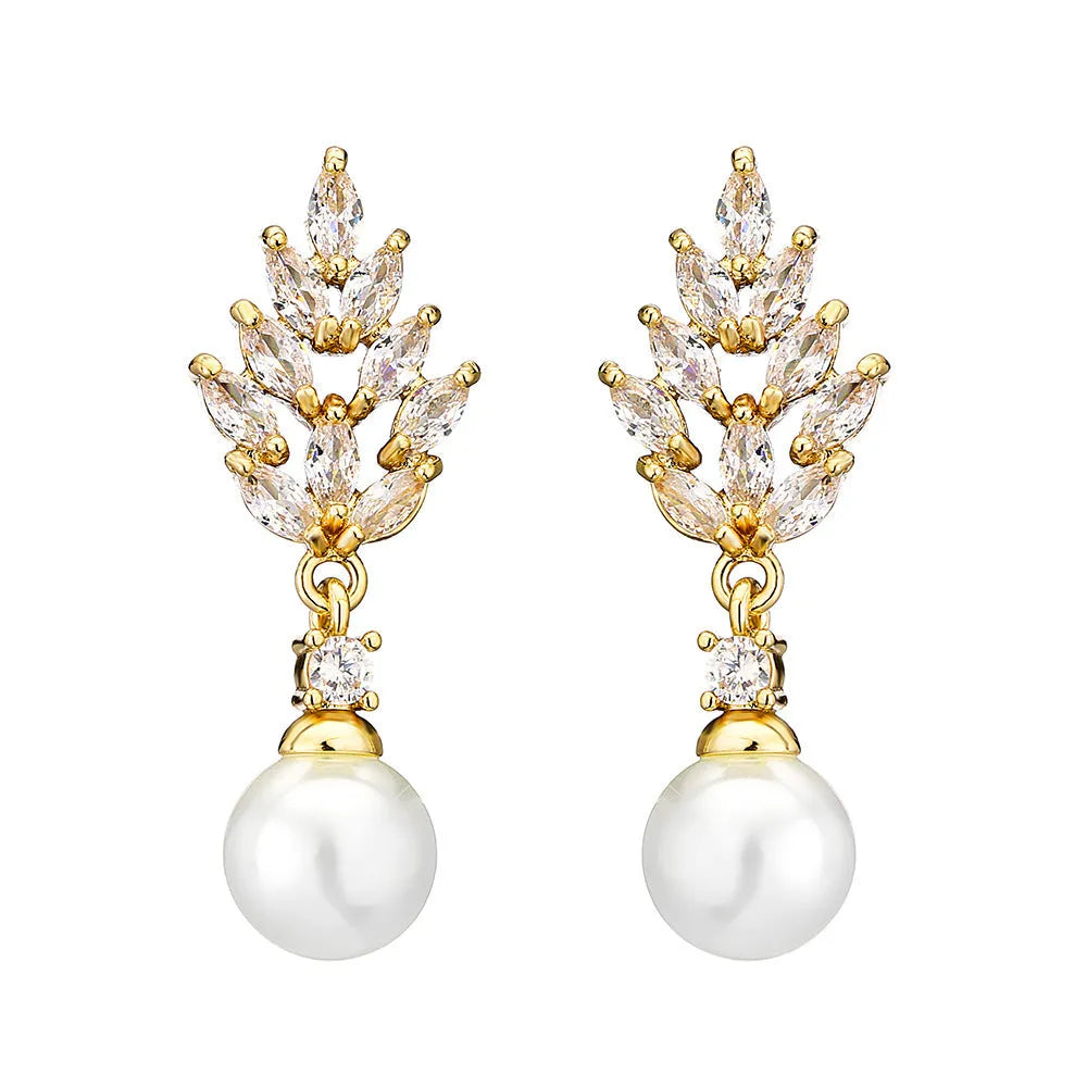 Geometric flower design earrings with micro inlaid zircon decoration in gold, platinum, and rose gold finishes