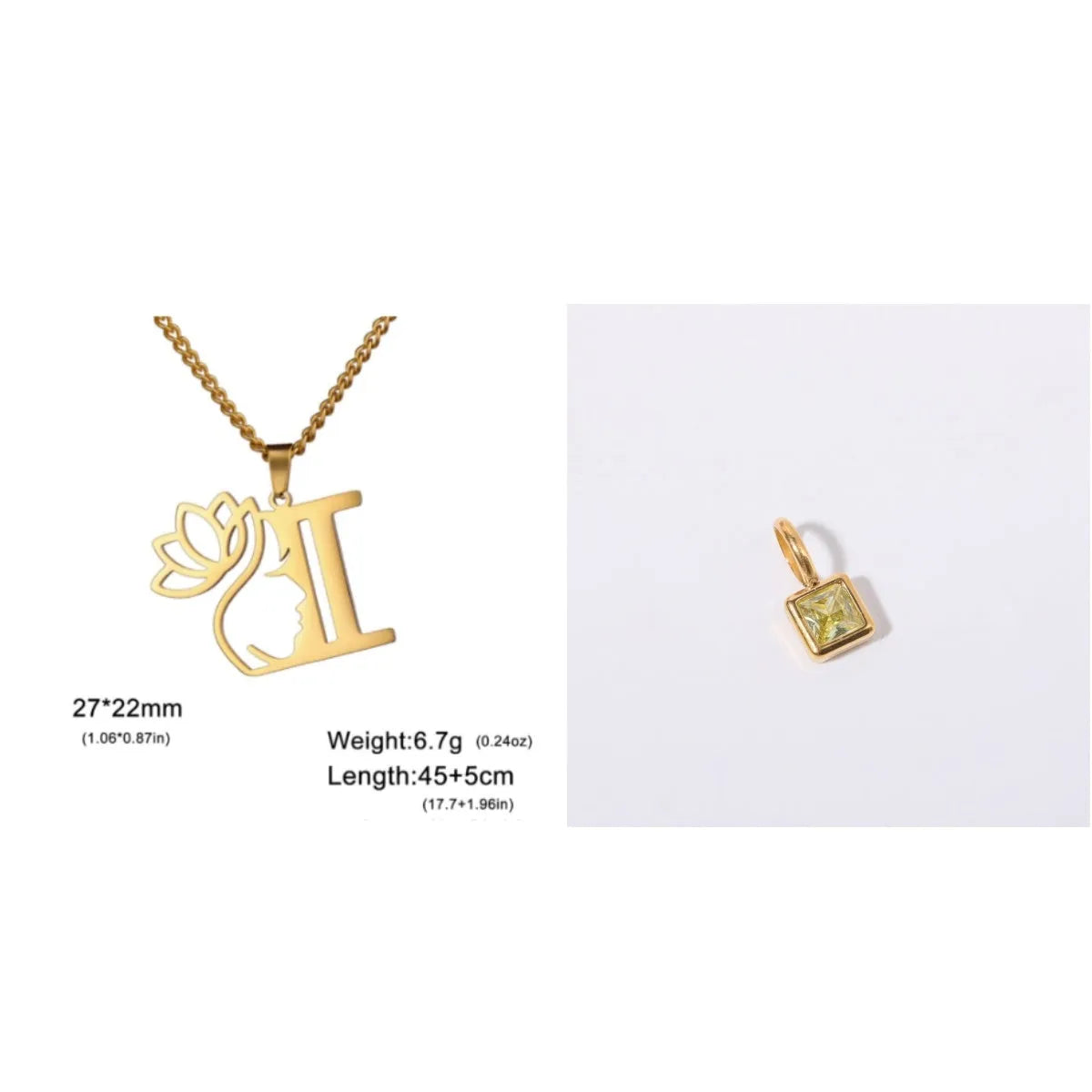 Stainless steel necklace with letter pendant on cross chain in gold or silver electroplated finish