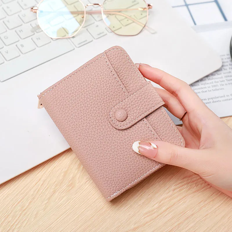 Women's lychee pattern organ short wallet in PU material with antibacterial lining