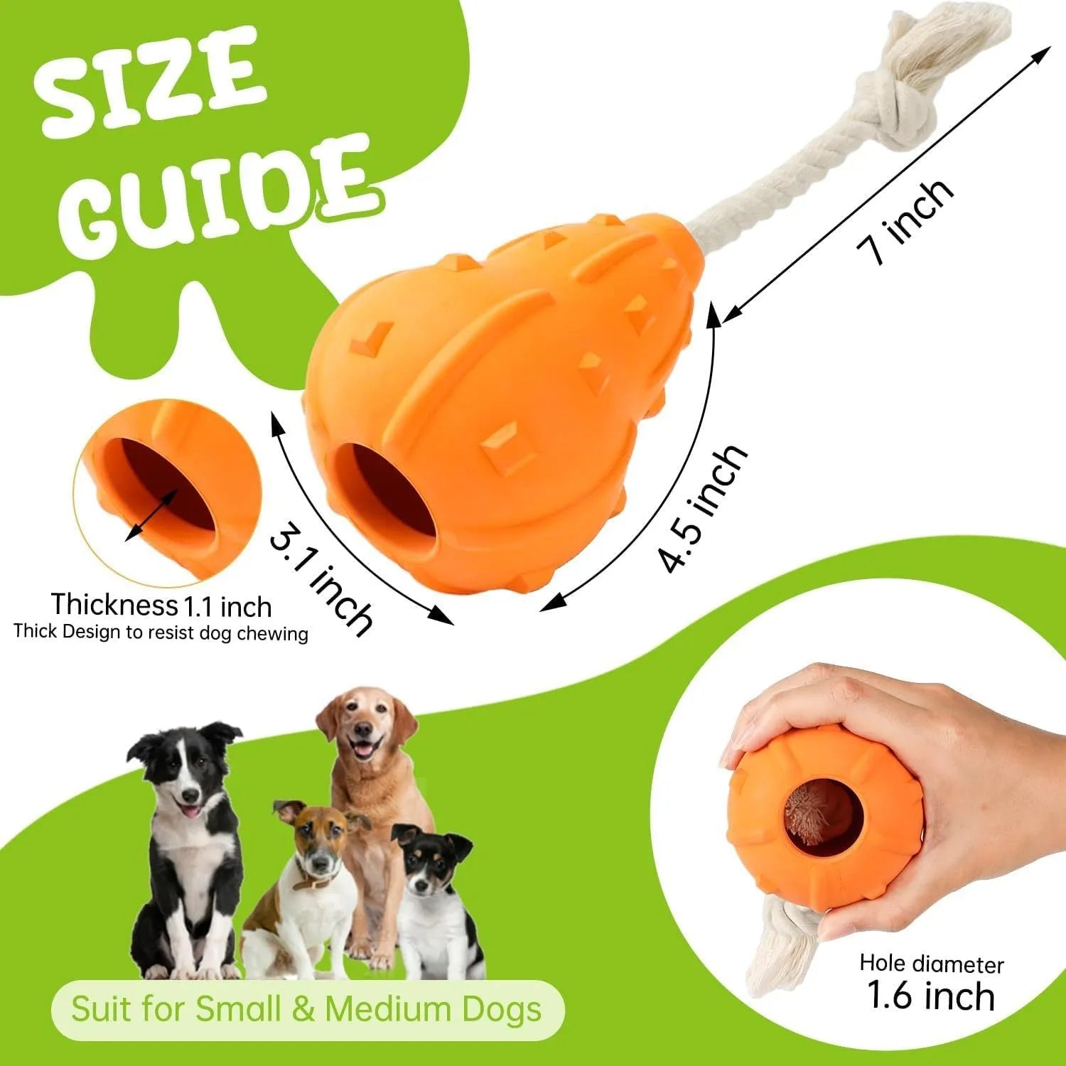 Natural rubber stuffable dog toy with longer strap for interactive play