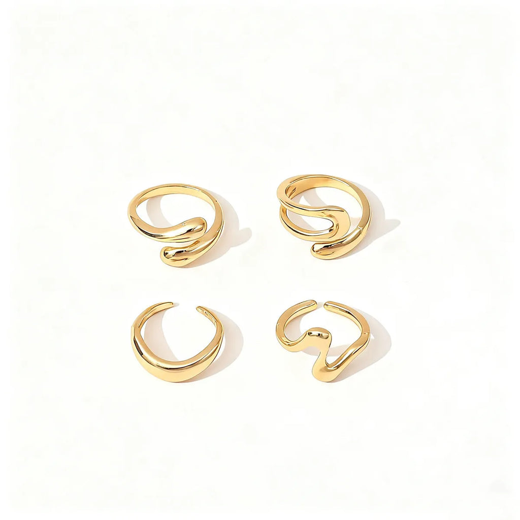 Geometric open ring set in gold and silver electroplated metal, two styles, for women