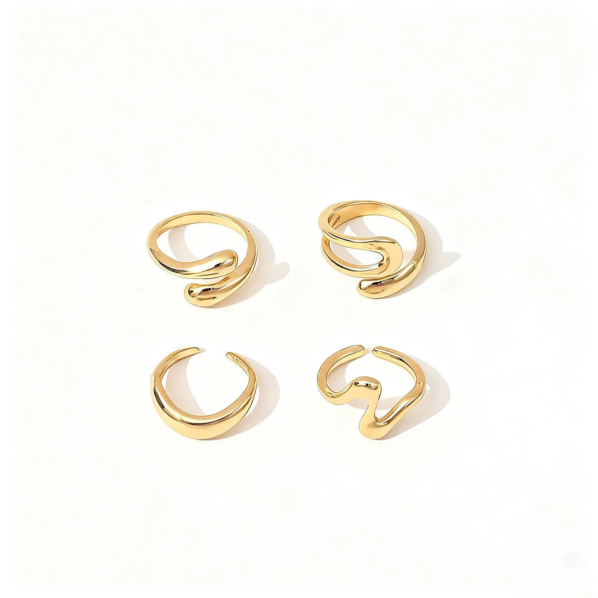 Geometric open ring set in gold and silver electroplated metal, two styles, for women