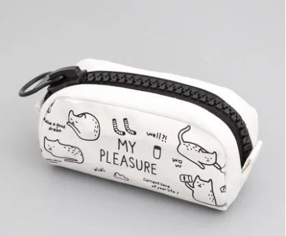 Creative Simple Cute Corner Animal Pencil Case in leather, 16 colour options including Black Cat, Blue, and Fruit Watermelon