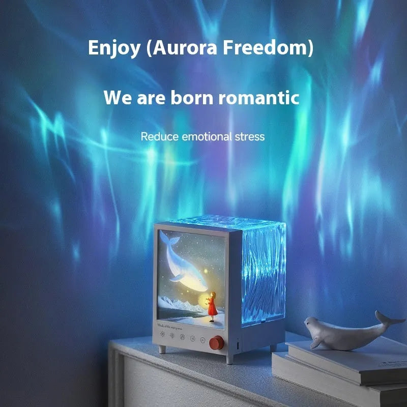 Aurora Treasure Box projection lamp showing star sea whale light colour and compact design.