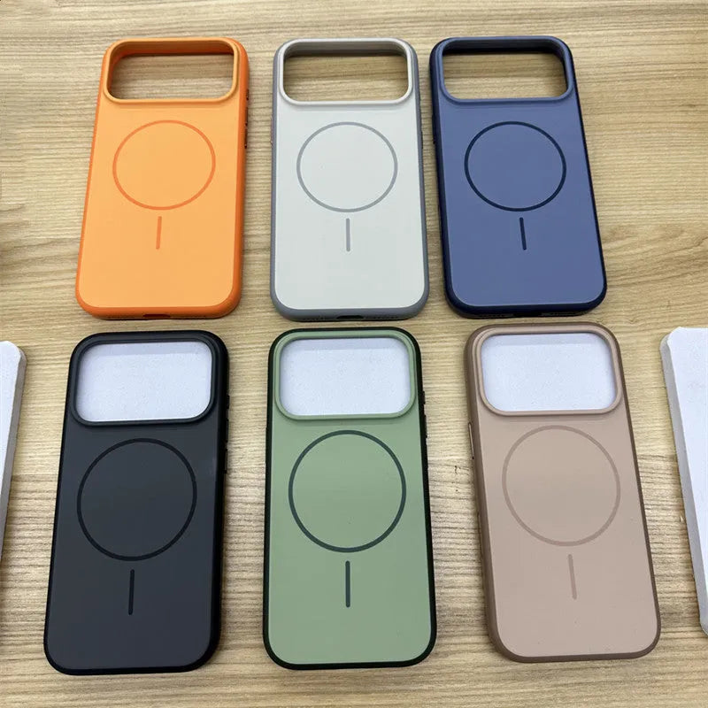 Magnetic silicone phone case for iPhone 17 series in six colour options, matte finish, shockproof design