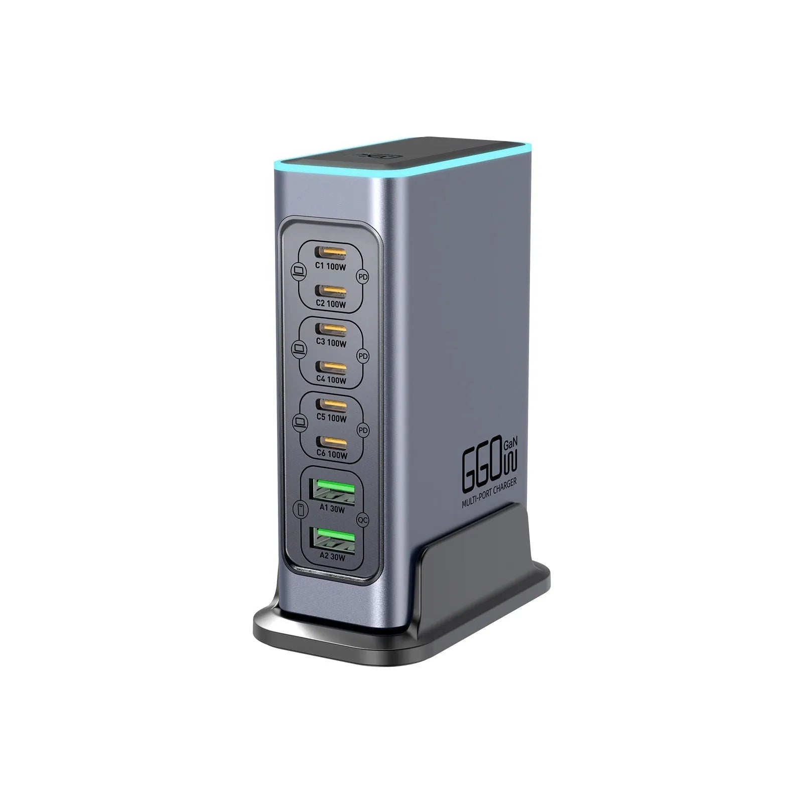 660W gallium nitride desktop charger with multiple USB-C ports and international plug variants