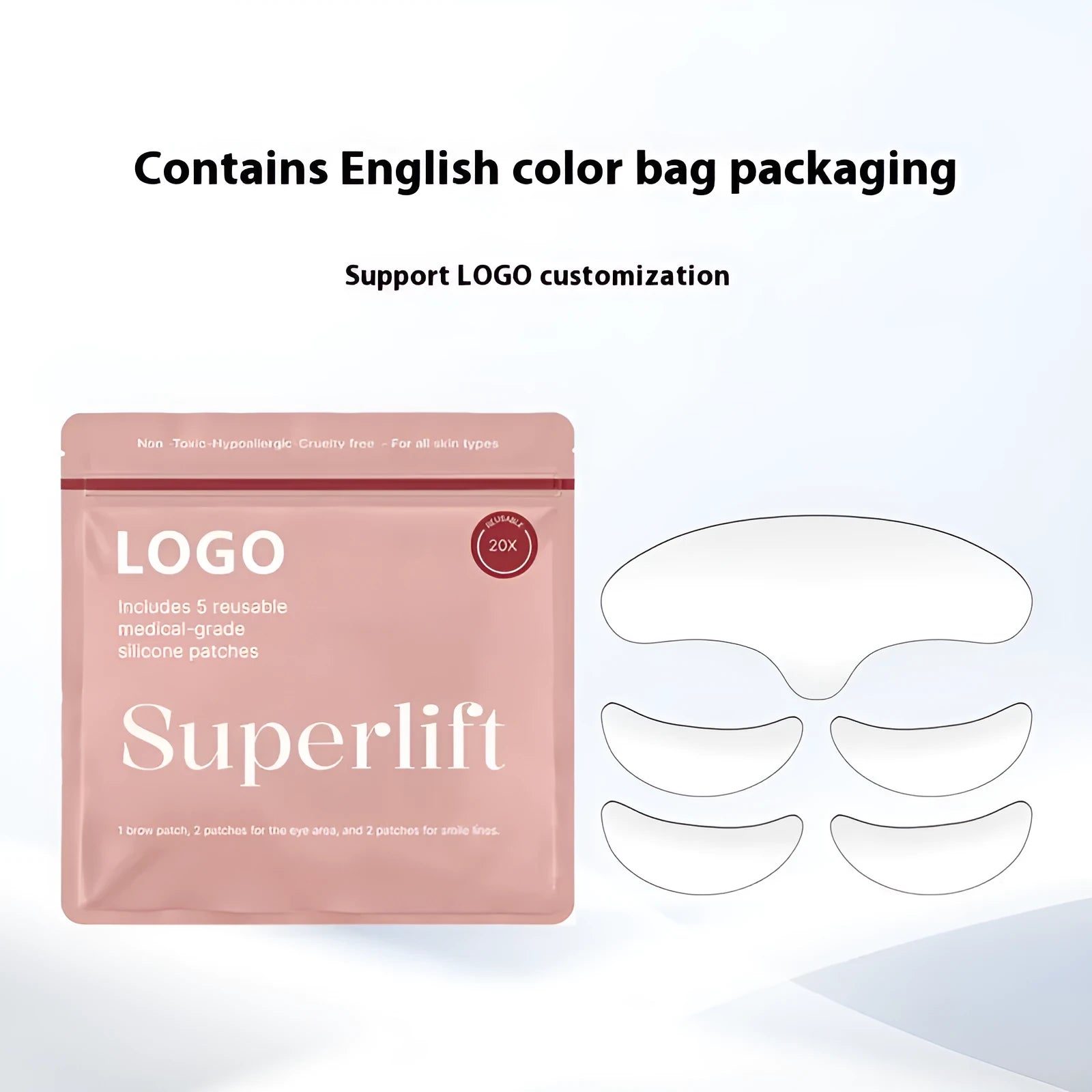 Five silicone anti-wrinkle facial stickers for wrinkle removal and prevention
