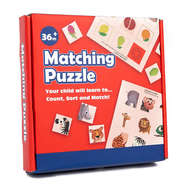 Wooden Montessori matching puzzle board with colour pieces, 17.5cm diameter, in colour box packaging