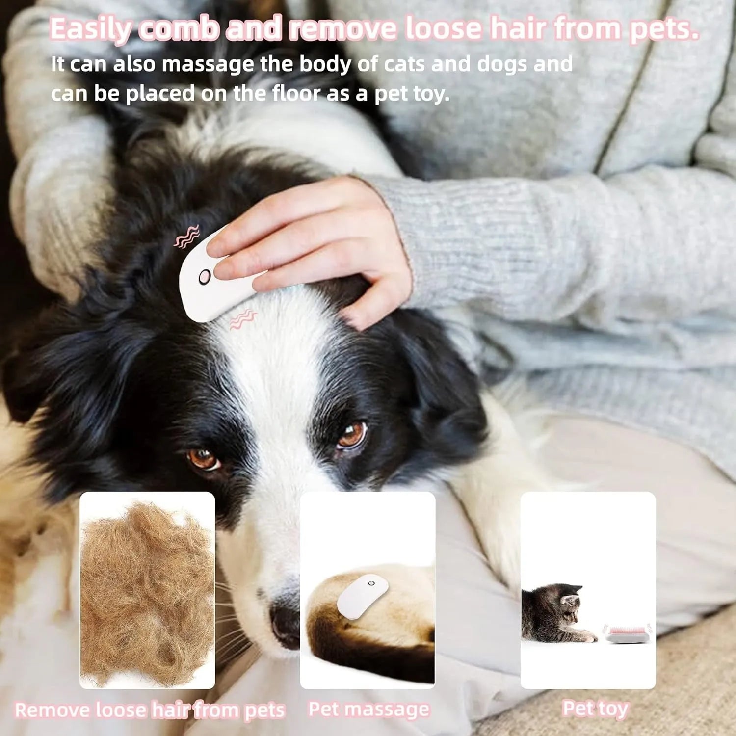 Light pink and white handheld electric pet massage brush with TPE teeth