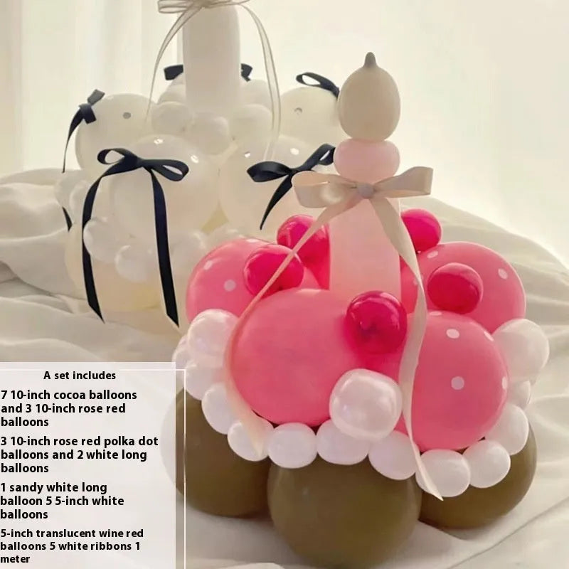 Round DIY balloon bouquet cake decoration kit with ten style options for party celebrations