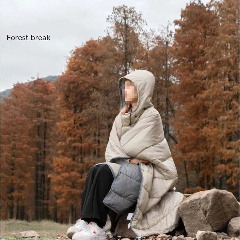 Grey or army green adult wearable sleeping bag cloak measuring 200x140cm with hollow cotton insulation