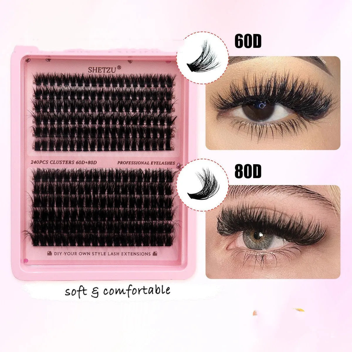 Thick DIY false eyelashes in European American segmented style, imported fibre, cross and feather models in 60D 80D densities