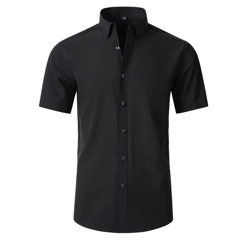 Korean slim-fit solid colour men's shirt in navy blue long sleeve non-iron chemical fibre blend casual shirt