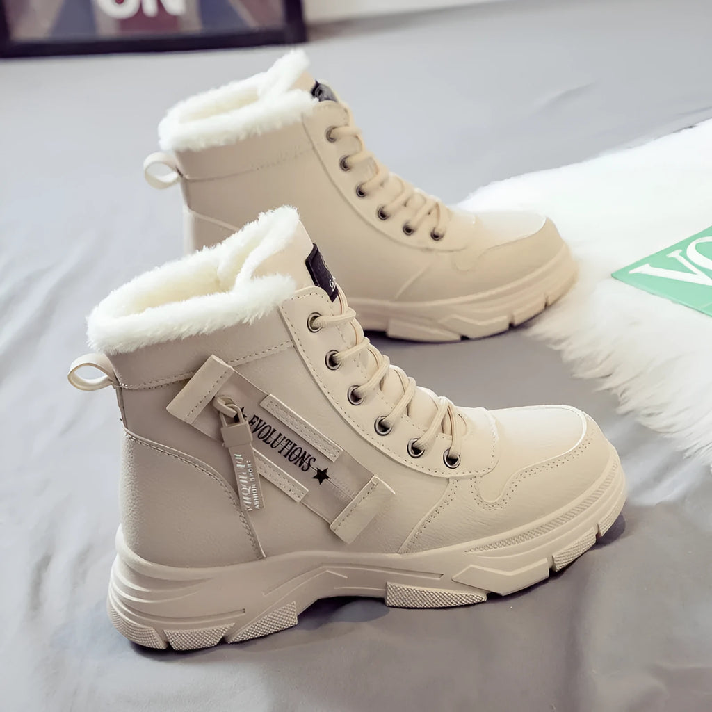Women's plus size tall snow boots with lace-up front and fleece lining