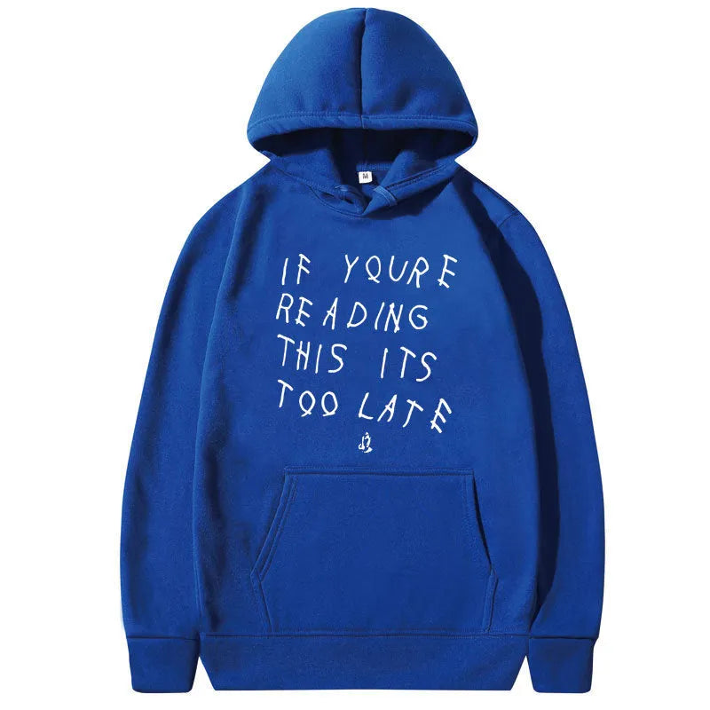Letter print hoodie for men and women in polyester fibre, side seam pockets, pullover style, available in multiple colours