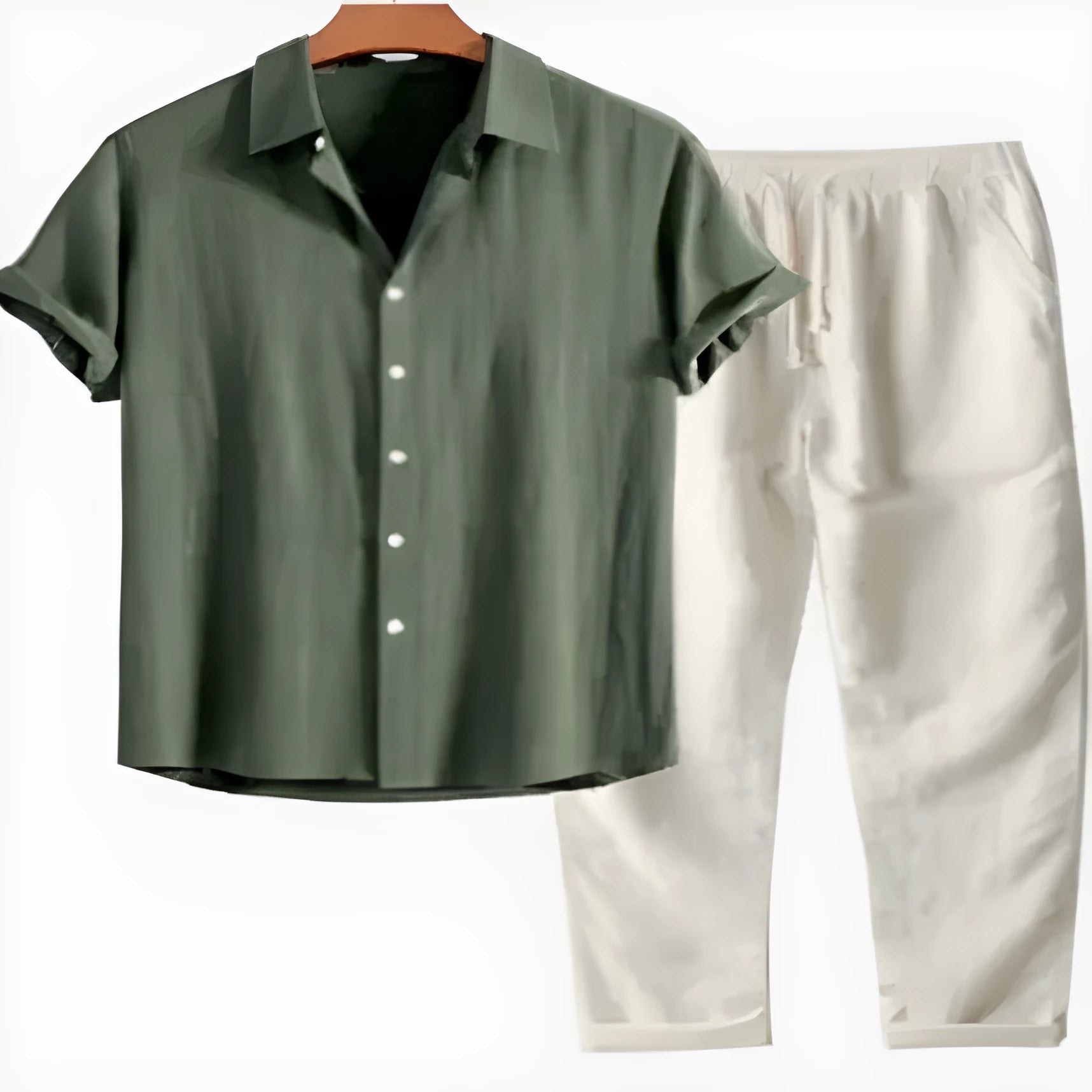 Men's floral print cardigan shirt with coordinating pants in slim fit casual style