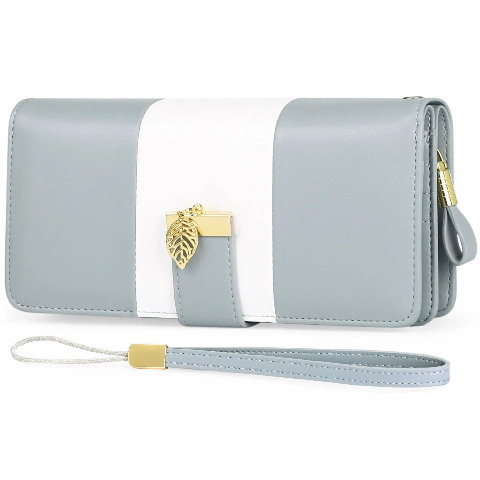 Anti theft clutch handbag with lock in midnight black PU leather showing interior organisation