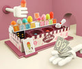 Ice cream math kitchen toy set with colourful wooden sign and plastic machine for children role play