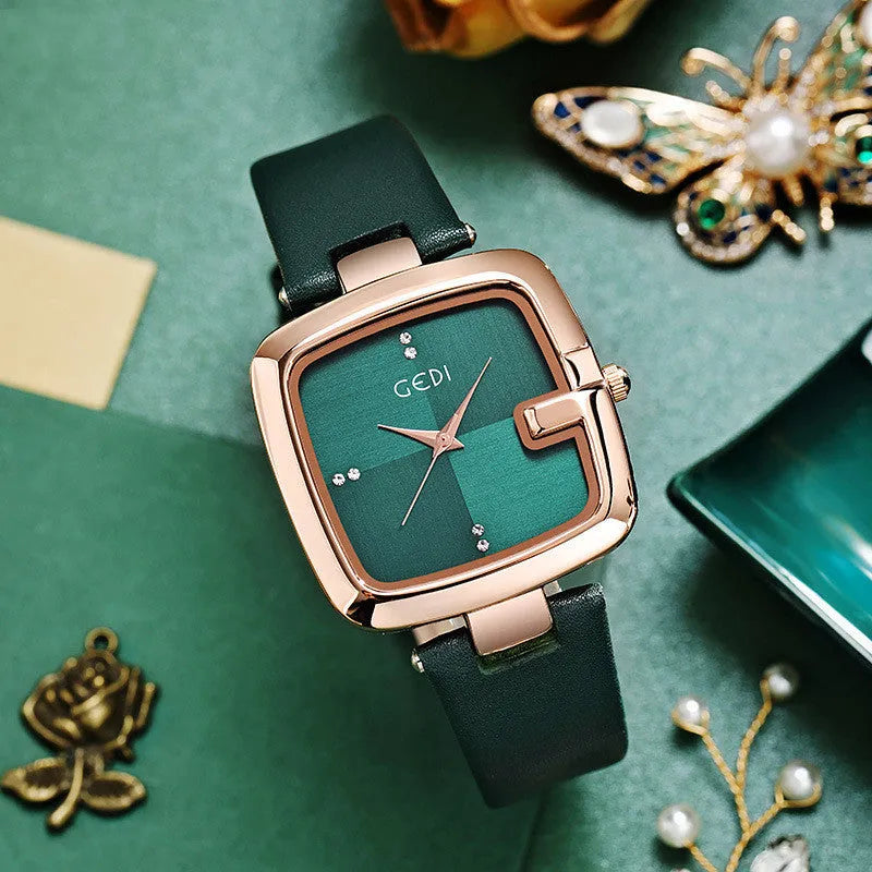 Women's leather strap quartz watch with 36mm dial and hardened glass in multiple colours