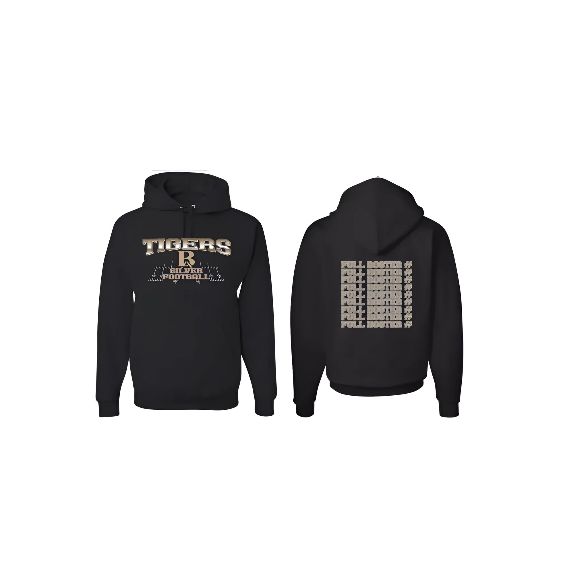 Black European size drop-shoulder sleeve pullover hoodie on a hanger