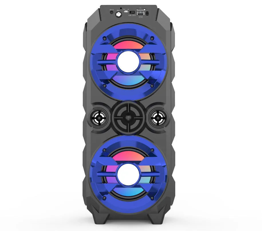 Wireless colour light portable pull rod Bluetooth audio speaker in blue with built-in lights and plastic shell