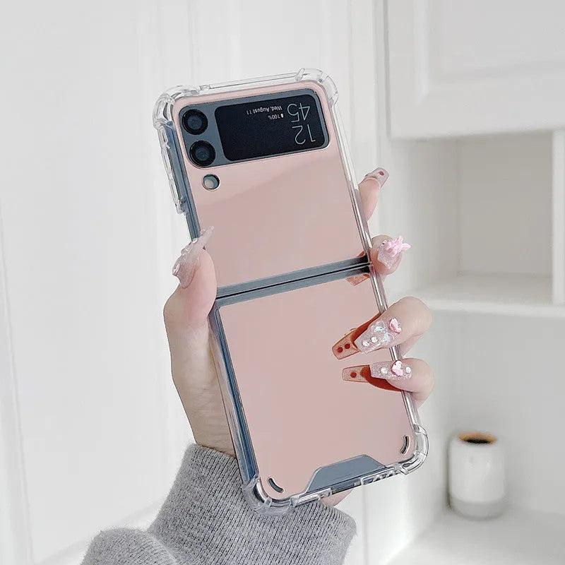 Samsung Z Flip transparent foldable mirror phone case in gold with TPU PC drop-resistant back cover