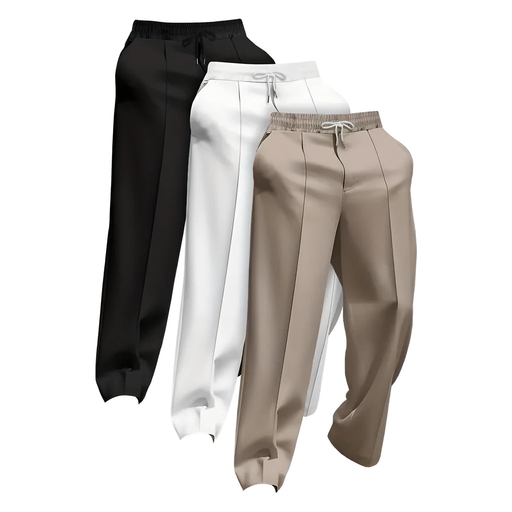 Men's loose solid colour corduroy trousers with a linen blend and fire retardant feature.
