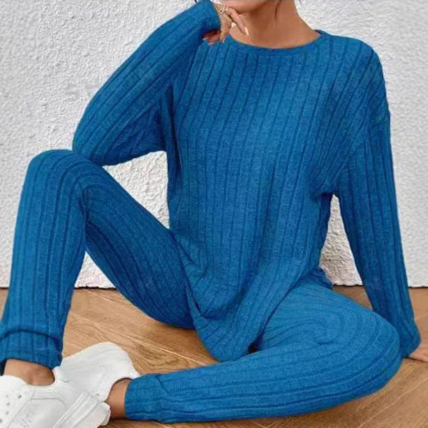 Sunken stripe two-piece lounge set in polyester available in black or blue colours, sizes 1XL to 5XL